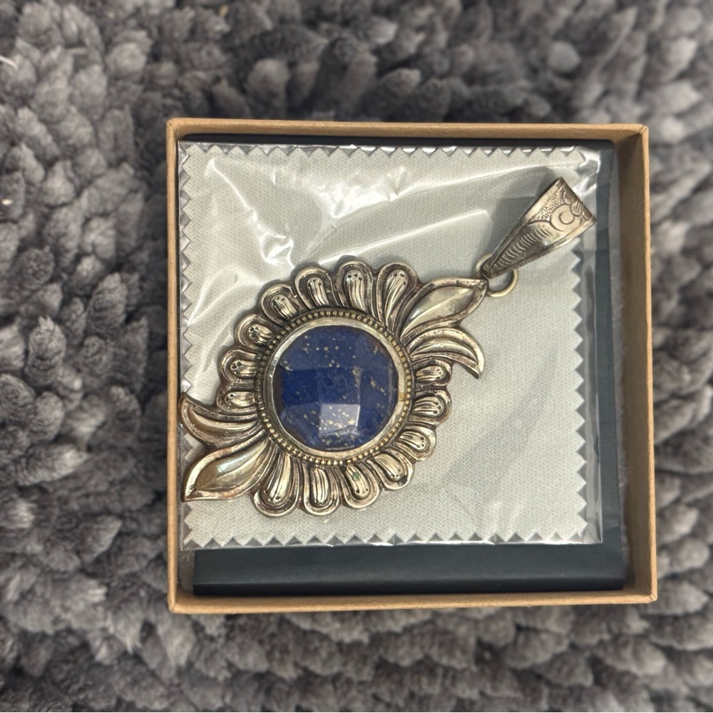 Silver and Blue Sunflower Pendant